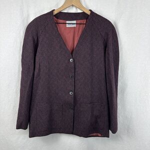 Diane Von Furstenberg Wool Silk Purple Black Tweed Button Blazer Jacket Size 10